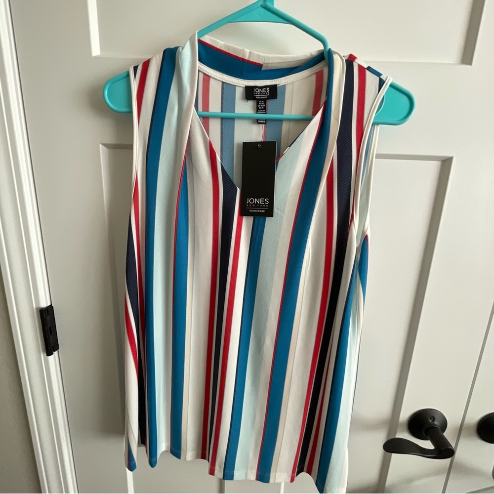 Jones, medium, NWT, stripes, patriotic, red white blue, sleeveless blouse